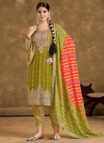 Chinnon Green Wedding Wear Embroidery Work Readymade Afghani Pant Suit